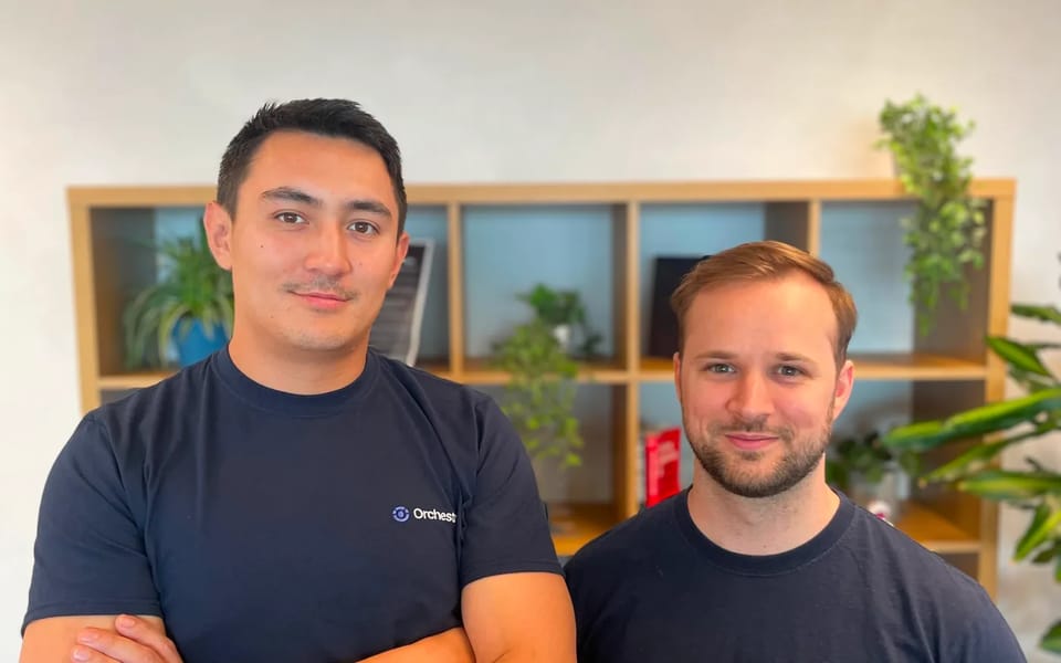 Hugo Lu, co-founder and chief executive of Orchestra (left), with William Davies
