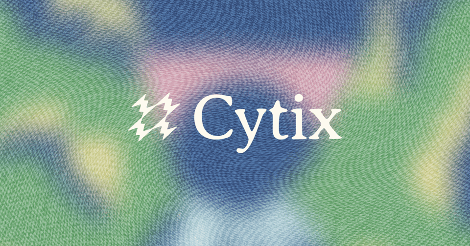 The Cytix logo on a blue and green textured background