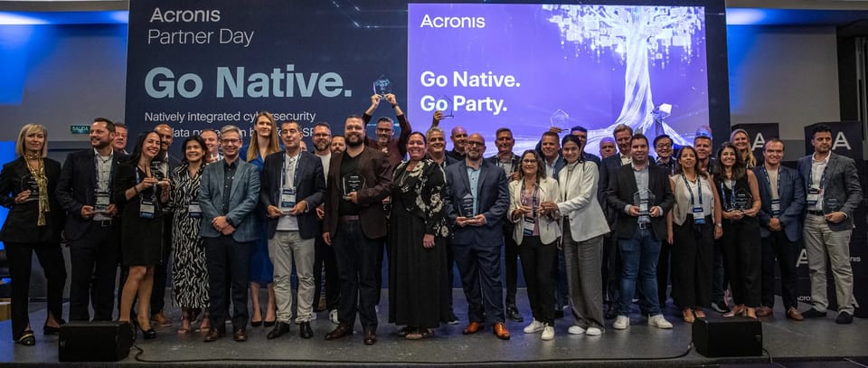 Acronis partner award winners on stage at Acronis Partner Day in Barcelona