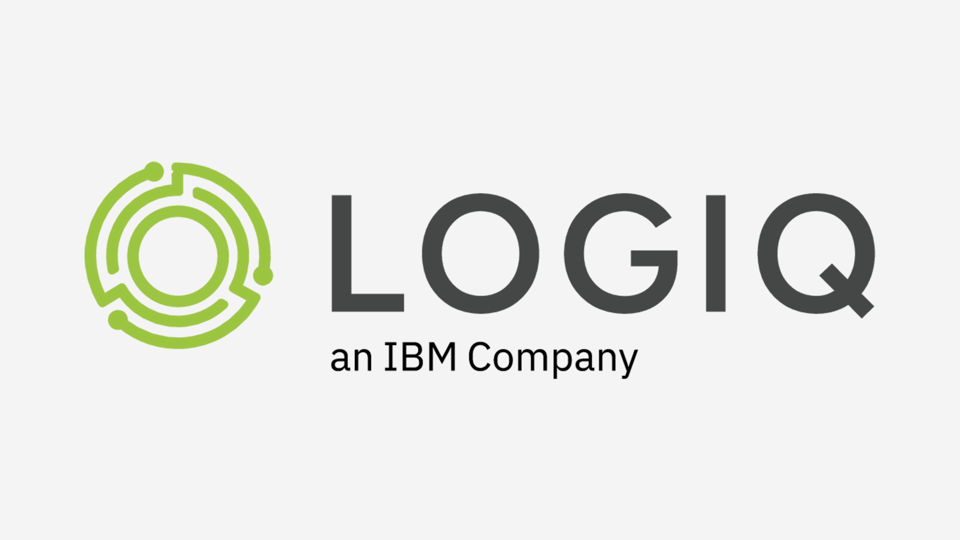Logiq logo with a green circular emblem and the words an IBM Company on a light grey background