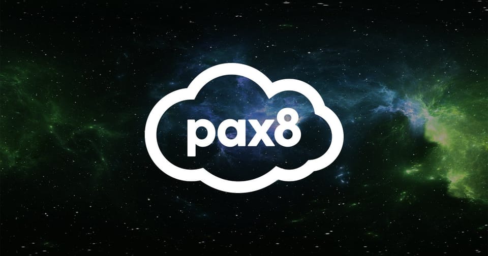 Pax8 logo on a dark starfield background