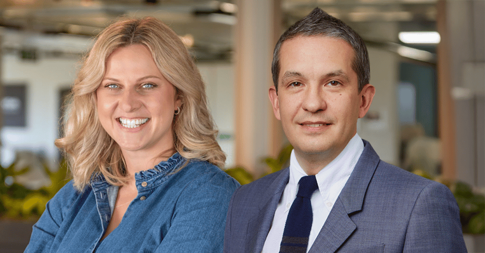 A woman and a man photographed in an office, PXC’s press image for its CityFibre Ethernet Flex launch