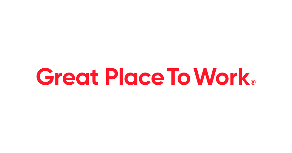Great Place To Work logo in red lettering on a white background